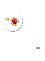 Stud Earring Red Cubic Zirconias Screw Backs Yellow Gold 14k [E107-807]