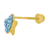 Baby Blue Enamel Star Stud Screw Back Earring Cubic Zirconia Yellow Gold 14k [E108-016]