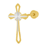 Cross Religious Stud Screw Back Earring Yellow Gold 14k [E109-013]