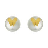 Butterfly Stud Screw Back Earring Genuine Fresh Water Pearls Yellow Gold 14k [E110-017]