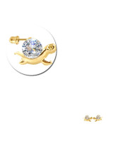 Turtle Tortoise Stud Earring Cubic Zirconia Screw Back Yellow Gold 14k [E112-007]