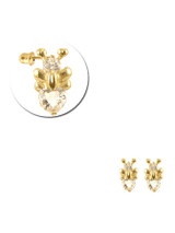 Butterfly Stud Dangle Earring Cubic Zirconia Screw Back Yellow Gold 14k [E113-017]