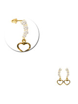 Stud Heart Dangle Earring Cubic Zirconia Screw Back Yellow Gold 14k [E114-114]