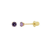 2mm Birthstone Cubic Zirconia Stud Earring Screw Back Feb Yellow Gold 14k [E116-002]