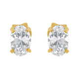 Oval 4mm Push Back Stud Earring Cubic Zirconia  Yellow Gold 14k [E122-022]