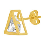 Trillion Triangle Cut Bezel 9mm Stud Earring Push Back Cubic Zirconia Yellow Gold 14k [E123-013]