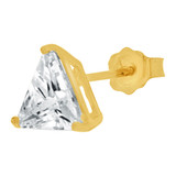 7.5mm Trillion Triangle Stud Push Back Earring Cubic Zirconia Yellow Gold 14k [E124-010]