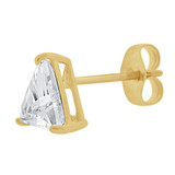 Trillion Triangle 7mm Stud Earring Cubic Zirconia Push Back Yellow Gold 14k [E125-003]