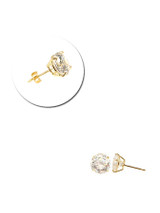 Round 7mm Stud Earring Cubic Zirconias Push Back Yellow Gold 14k [E126-007]