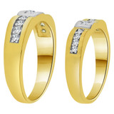 Matching Duo Band Rings Cubic Zirconia Yellow Gold White Rhodium 14k [R038-019]