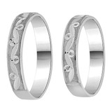 Matching Duo Band Rings 4mm Wide Diacut White Gold 14k [R038-053]