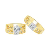 Trio Engagement Rings Set Round Cubic Zirconia Yellow Gold 14k [R050-002]