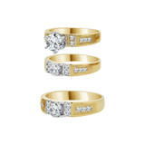 Trio Engagement Rings Set Round Cubic Zirconia Yellow Gold 14k [R050-011]