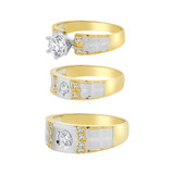 Trio Engagement Rings Set Round Cubic Zirconia Yellow Gold 14k [R050-012]