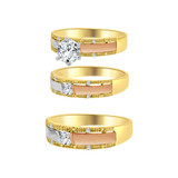Trio Engagement Rings Set Round Cubic Zirconia Tricolor Gold 14k [R050-013]