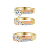 Trio Engagement Rings Set Round Cubic Zirconia Tricolor Gold 14k [R050-015]