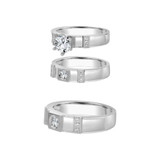 Trio Engagement Rings Set Round Cubic Zirconia White Gold 14k [R050-054]