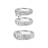 Trio Engagement Rings Set Round Cubic Zirconia White Gold 14k [R050-055]