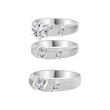 Trio Engagement Rings Set Round Cubic Zirconia White Gold 14k [R050-058]