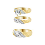 Trio Engagement Rings Set Round Cubic Zirconia Yellow Gold 14k [R051-004]