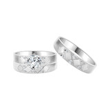 Trio Engagement Rings Set Round Cubic Zirconia White Gold 14k [R051-052]
