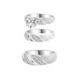 Trio Engagement Rings Set Round Cubic Zirconia White Gold 14k [R051-054]