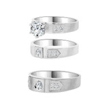 Trio Engagement Rings Set Round Cubic Zirconia White Gold 14k [R051-058]