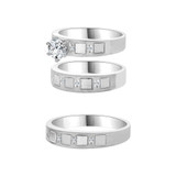 Trio Engagement Rings Set Round Cubic Zirconia White Gold 14k [R051-059]