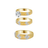 Trio Engagement Rings Set Round Cubic Zirconia Yellow Gold 14k [R052-004]