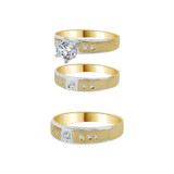 Trio Engagement Rings Set Round Cubic Zirconia Yellow Gold 14k [R052-006]