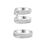 Trio Engagement Rings Set Round Cubic Zirconia White Gold 14k [R052-052]