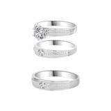 Trio Engagement Rings Set Round Cubic Zirconia White Gold 14k [R052-061]