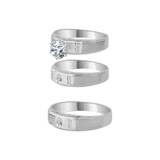 Trio Engagement Rings Set Round Cubic Zirconia White Gold 14k [R052-062]