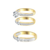 Trio Engagement Rings Set Round Cubic Zirconia Yellow and White Gold 14k [R053-004]