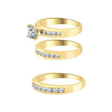 Trio Engagement Rings Set Princess Cut Cubic Zirconia Yellow Gold 14k [R053-014]