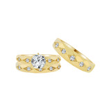 Trio Engagement Rings Set Round Cubic Zirconia Yellow Gold 14k [R053-019]