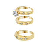 Trio Engagement Rings Set Round Cubic Zirconia Yellow Gold 14k [R053-019]