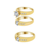 Trio Engagement Rings Set Round Cubic Zirconia Yellow Gold 14k [R053-020]