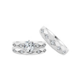 Trio Engagement Rings Set Round Cubic Zirconia White Gold 14k [R053-069]