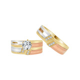 Trio Engagement Rings Set Round Cubic Zirconia Tricolor Gold 14k [R054-004]