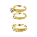 Trio Engagement Rings Set Round Cubic Zirconia Yellow Gold 14k [R054-025]