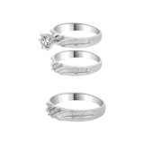 Trio Engagement Rings Set Round Cubic Zirconia White Gold 14k [R054-069]