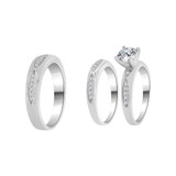 Trio Engagement Rings Set Round Cubic Zirconia White Gold 14k [R054-081]