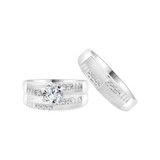 Trio Engagement Rings Set Round Cubic Zirconia White Gold 14k [R055-070]