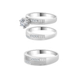 Trio Engagement Rings Set Round Cubic Zirconia White Gold 14k [R055-070]