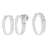 Trio Engagement Rings Set Round Cubic Zirconia White Gold 14k [R055-071]