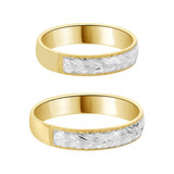 Fancy Engraved Matching Wedding Promise Band Rings Yellow Gold 14k [R056-016]