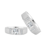 His Her Set Duo Rings Cubic Zirconia White Gold 14k [R056-054]