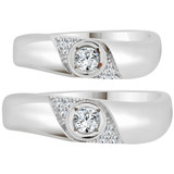 His Her Set Duo Rings Cubic Zirconia White Gold 14k [R056-074]