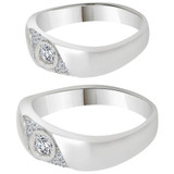 His Her Set Duo Rings Cubic Zirconia White Gold 14k [R056-074]